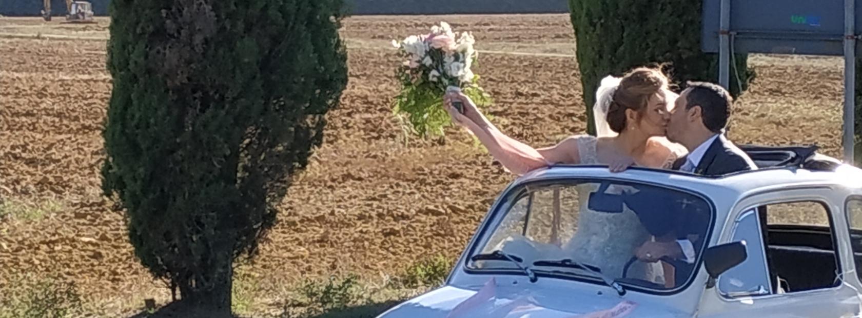 noleggio Fiat 500 bianca per matrimoni in Umbria e Toscana